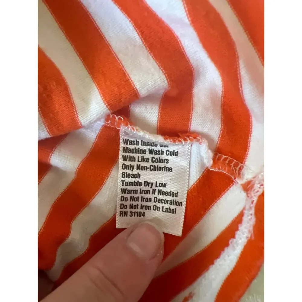 J. Khaki Orange White Striped Giraffe Applique Long Sleeve Cotton Dress Size 5